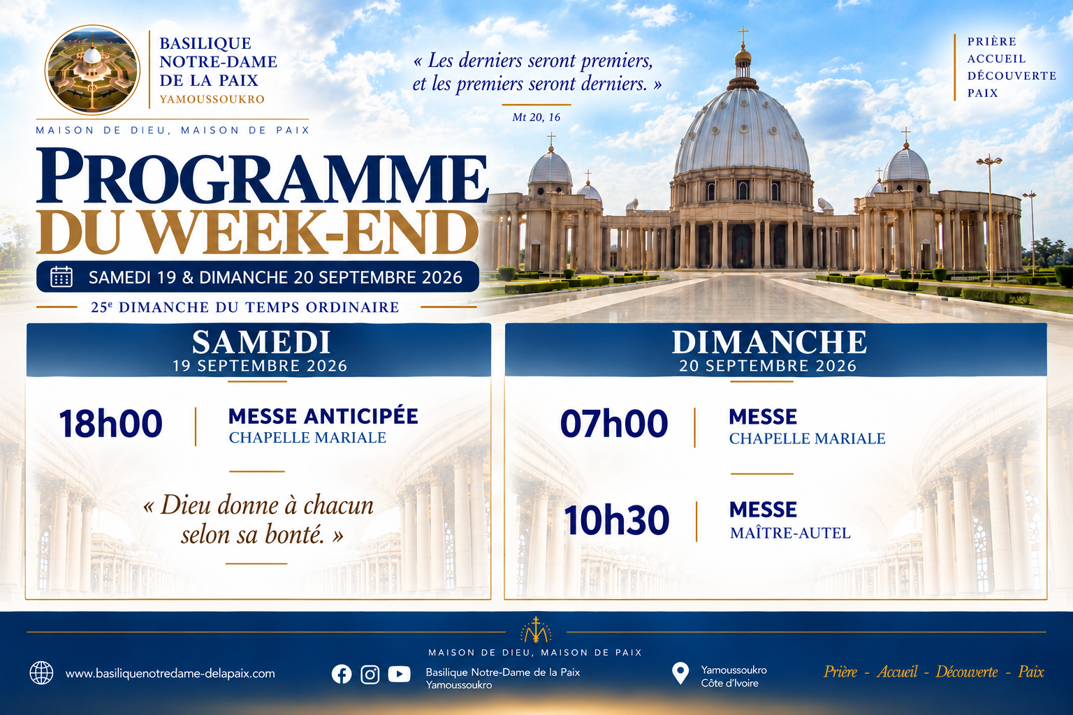 𝐏𝐑𝐎𝐆𝐑𝐀𝐌𝐌𝐄 𝐃𝐔 𝐖𝐄𝐄𝐊-𝐄𝐍𝐃 | À LA Basilique Notre Dame de la Paix